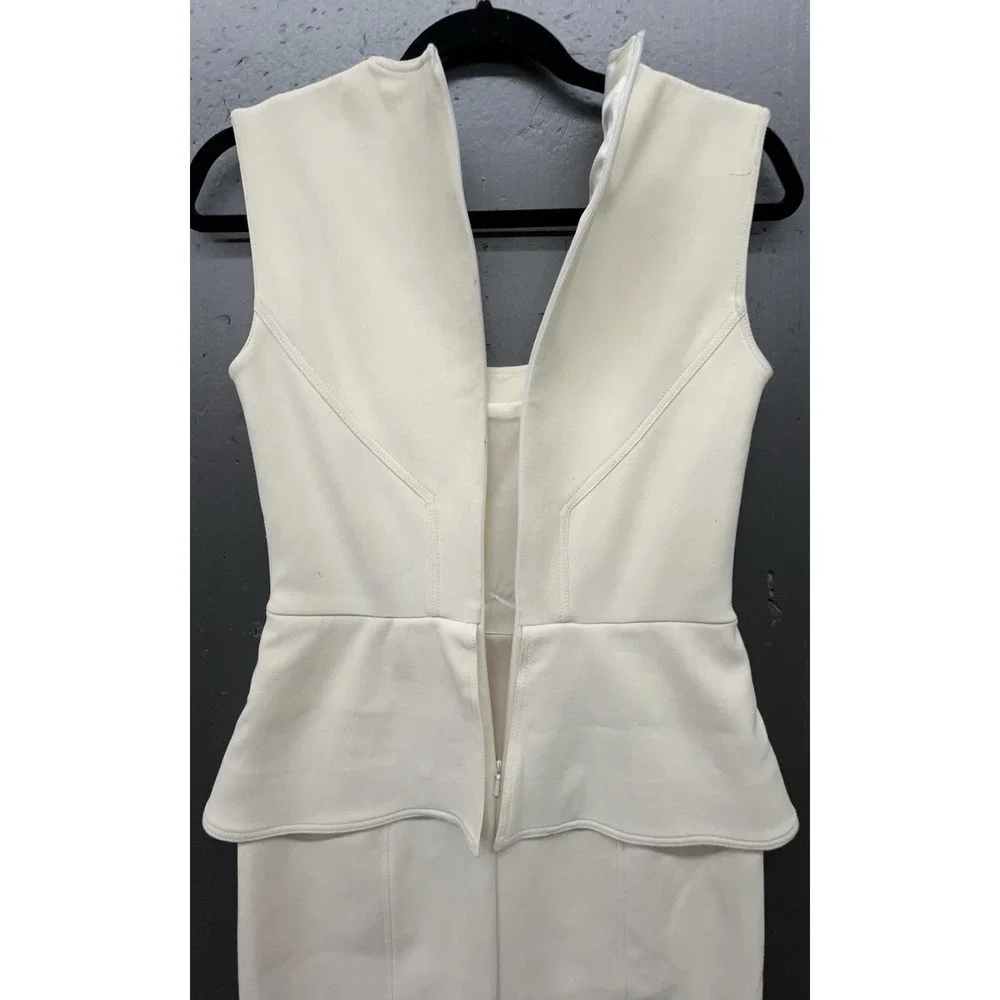 Yigal Azrouel Dress‎ 4 Winter White Cream Wool Silk Lined Leather Stretch Chic